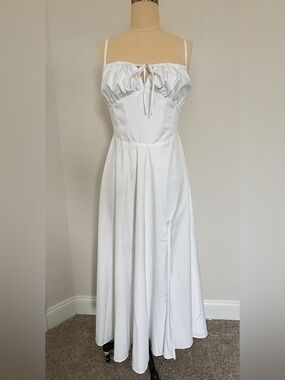 Naked Wardrobe corset White Flowy Milkmaid cottagecore Dress Midi Leg Slit Med